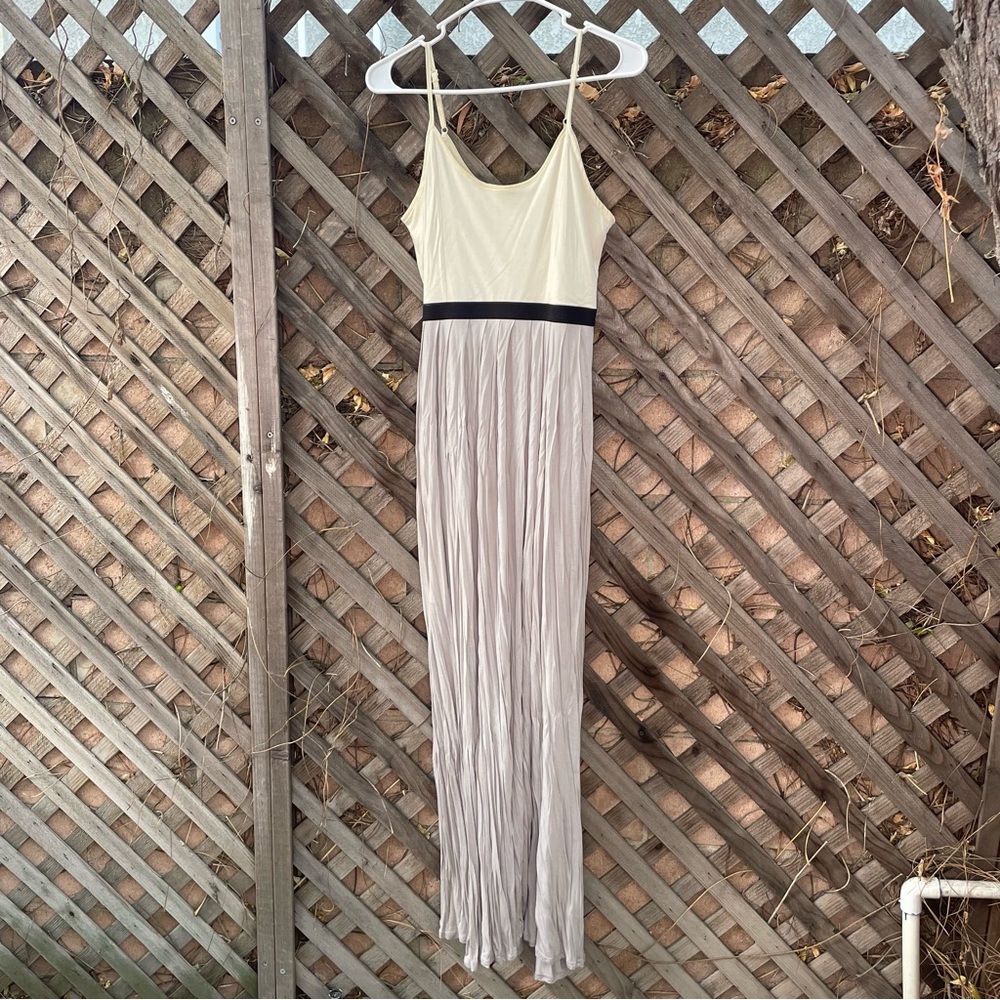 Lauren Conrad Gray Cream Spaghetti Strap Flowy High Waist Colorblock Maxi Dress